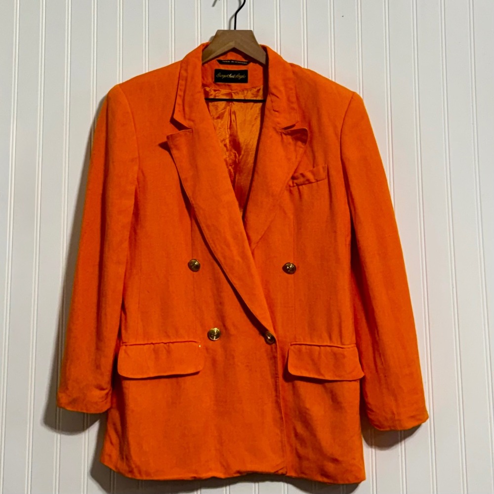 Giorgio Sant'Angelo Womens 6 Orange Linen Double Breasted Blazer Vintage 80s